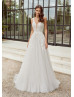 Plunging Neck Ivory Lace Tulle Unique Wedding Dress